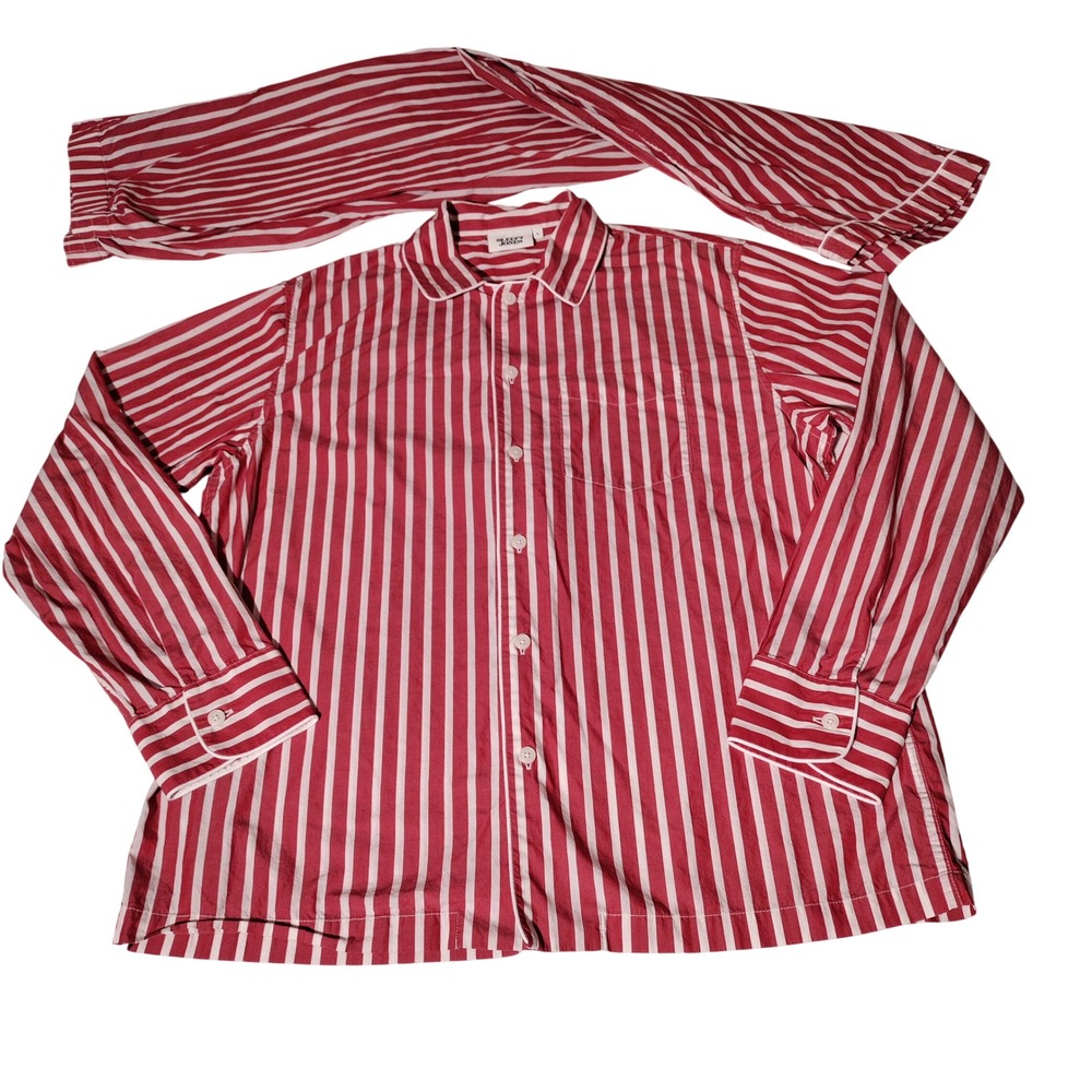 Sleepy Jones Mens Red White Striped Cotton Pajama Set Size L Button Front Piped